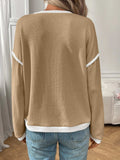 Ribbed Contrast Trim Long Sleeve Top - Trendsi - Flyclothing LLC
