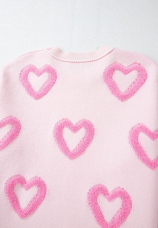 High-Low Heart Round Neck Long Sleeve Sweater - Trendsi
