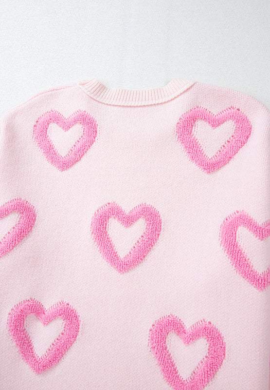 High-Low Heart Round Neck Long Sleeve Sweater - Trendsi - Flyclothing LLC