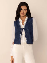 Tied Contrast Trim Vest - Trendsi