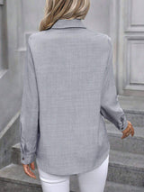 Button Up Collared Neck Long Sleeve Shirt - Trendsi - Flyclothing LLC