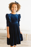 Navy Velvet Ruffle Twirl Dress - Mila & Rose ®