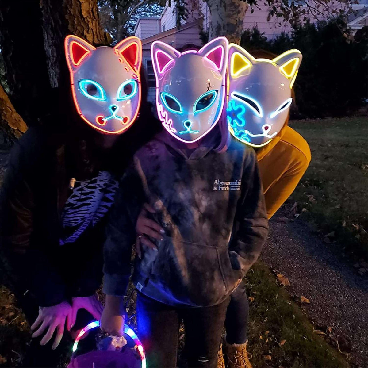 Demon LED Mask Slayers Costume Props Japanese Anime Plastic Fox Face Cosplay Glowing Masks for Adult Masquerade - SHOMICOBOUTIQUE - Flyclothing LLC