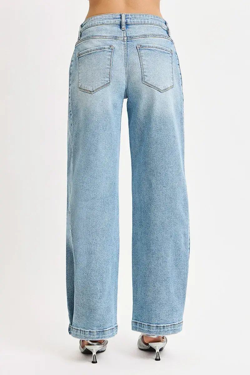 RISEN Mid Rise Wide Barrel Transferable Leg Snap Jeans - Trendsi - Flyclothing LLC