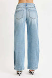 RISEN Mid Rise Wide Barrel Transferable Leg Snap Jeans - Trendsi - Flyclothing LLC