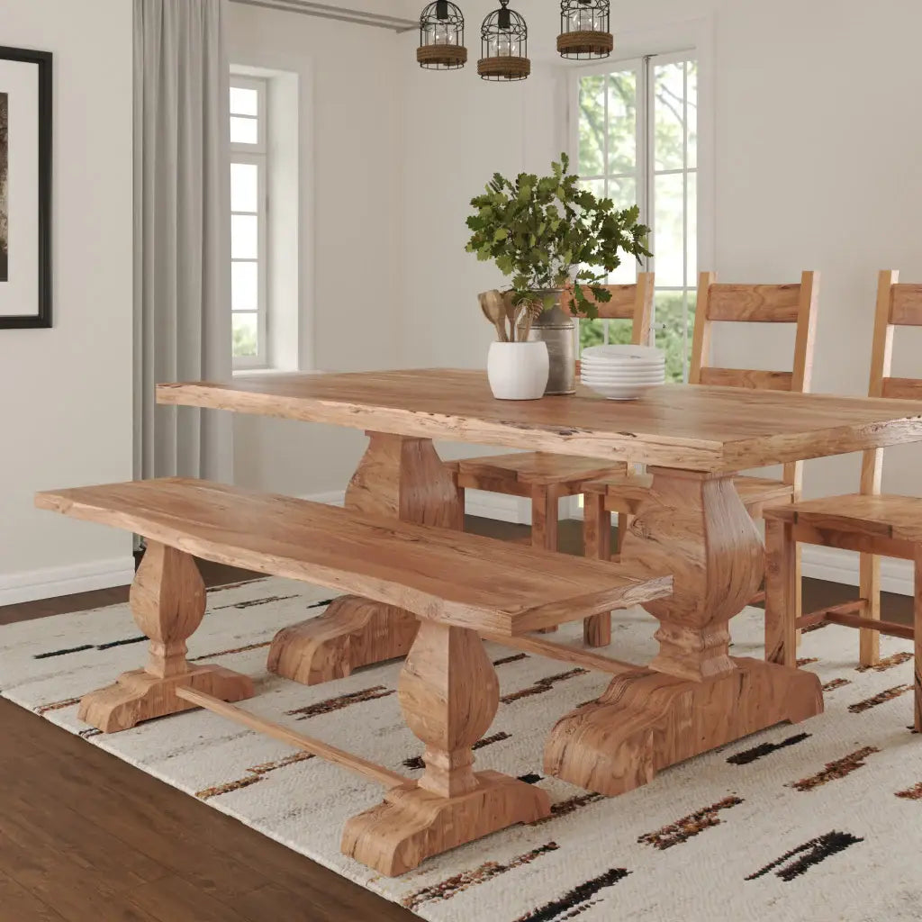 72" Natural Solid Wood Distressed Dining Bench - Homeroots - Flyclothing LLC