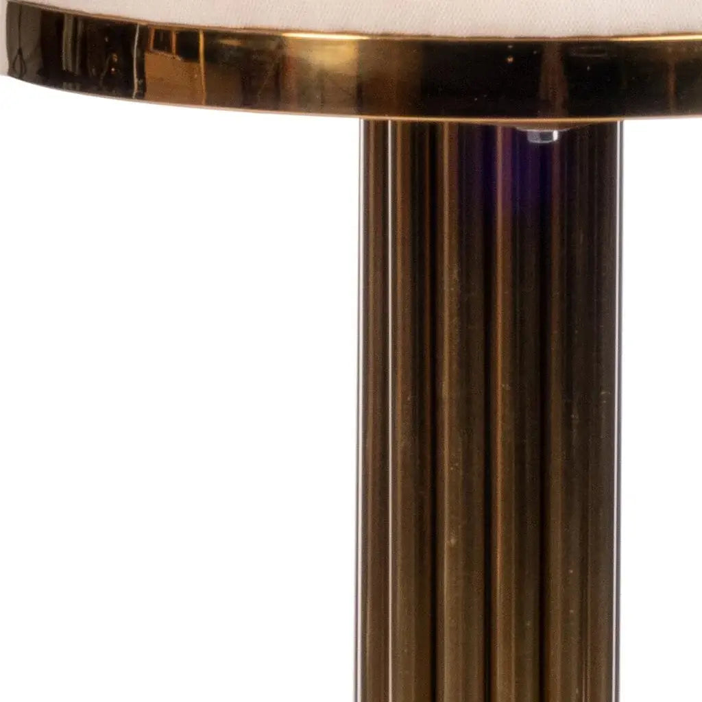 26" White and Gold Linen and Steel Counter Height Swivel Bar Chair - Homeroots - Flyclothing LLC