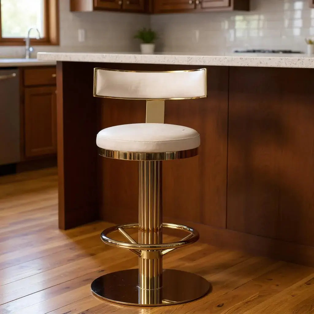 26" White and Gold Linen and Steel Counter Height Swivel Bar Chair - Homeroots - Flyclothing LLC
