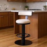 26" White and Black Linen and Steel Counter Height Swivel Bar Chair - Homeroots - Flyclothing LLC