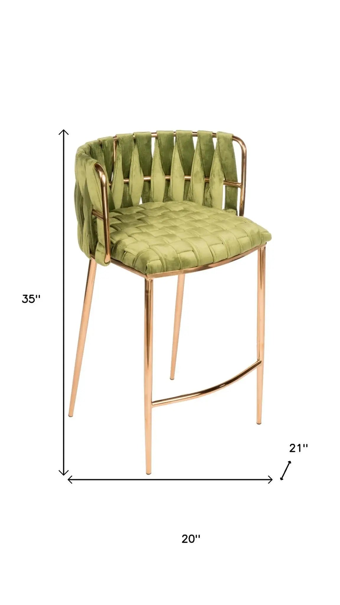 27" Green and Gold Velvet and Steel Low Back Counter Height Bar Chair - Homeroots - Flyclothing LLC