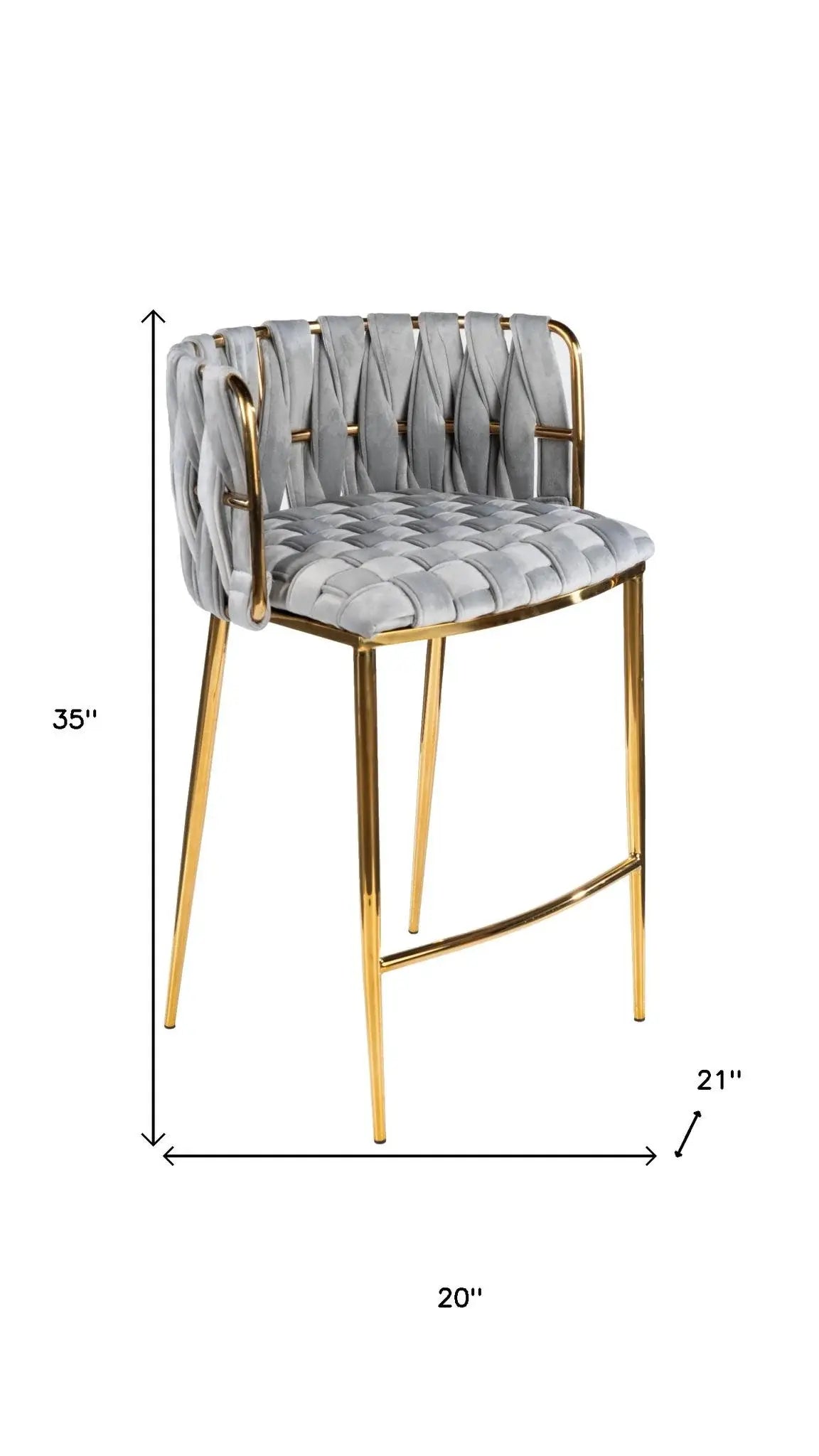 27" Gray and Gold Velvet and Steel Low Back Counter Height Bar Chair - Homeroots - Flyclothing LLC