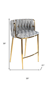 27" Gray and Gold Velvet and Steel Low Back Counter Height Bar Chair - Homeroots - Flyclothing LLC