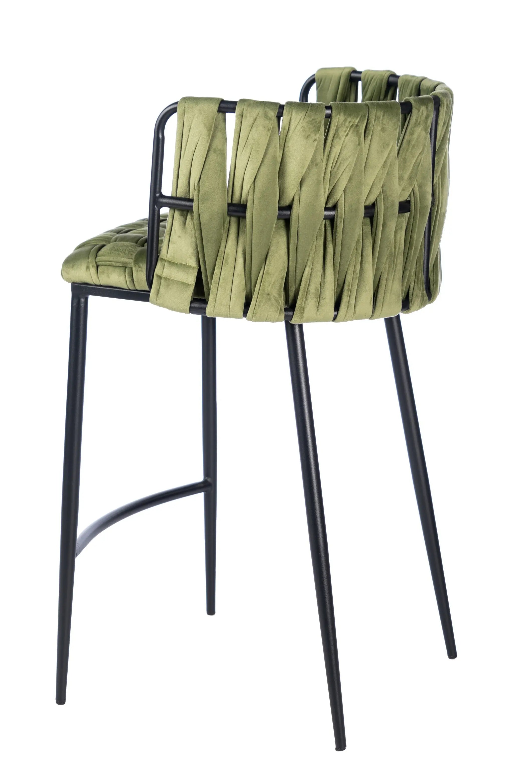 27" Green and Black Velvet and Metal Low Back Counter Height Bar Chair - Homeroots - Flyclothing LLC