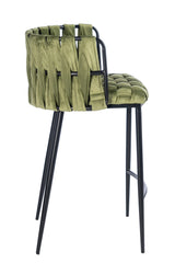 27" Green and Black Velvet and Metal Low Back Counter Height Bar Chair - Homeroots - Flyclothing LLC