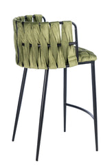 27" Green and Black Velvet and Metal Low Back Counter Height Bar Chair - Homeroots - Flyclothing LLC
