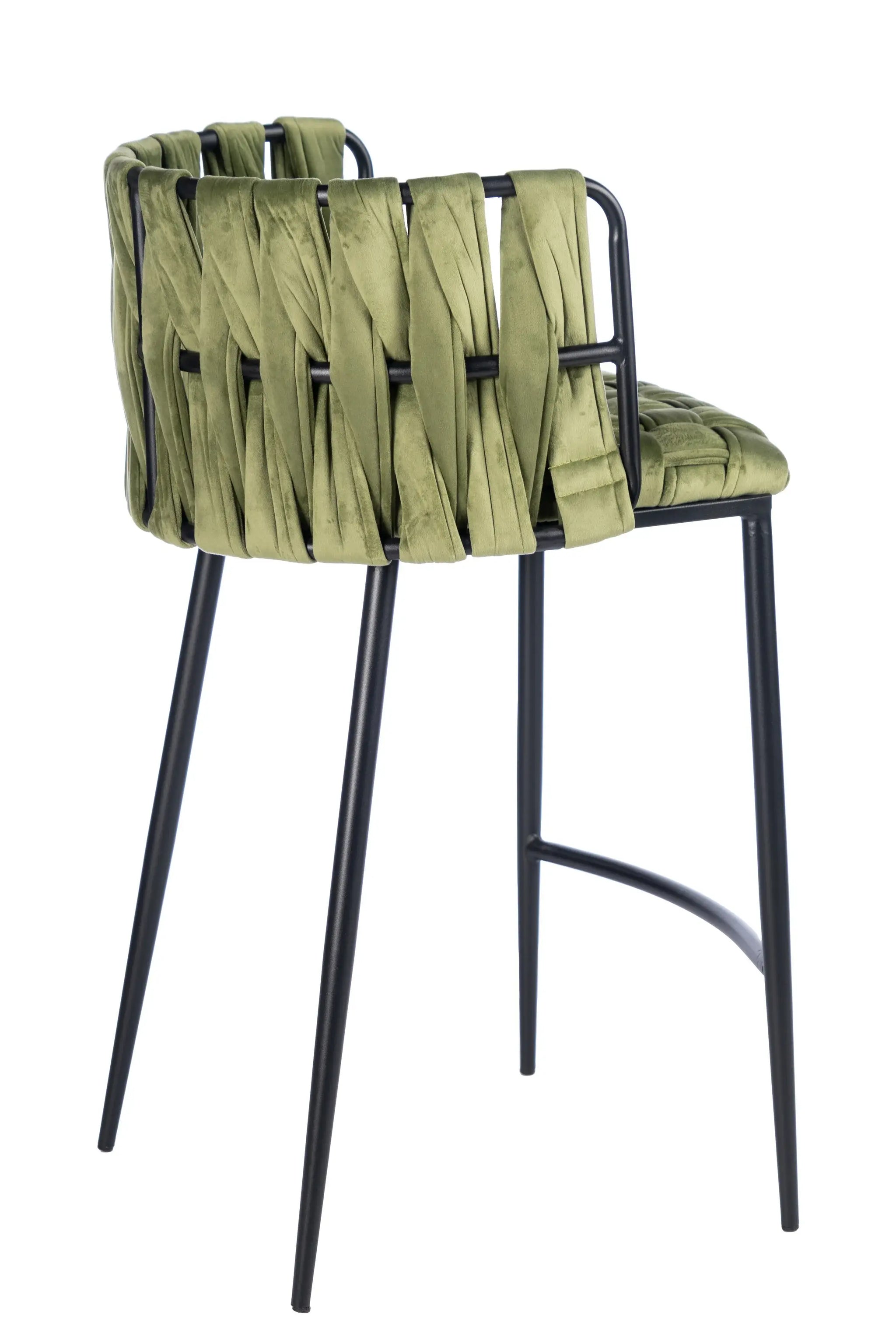 27" Green and Black Velvet and Metal Low Back Counter Height Bar Chair - Homeroots - Flyclothing LLC