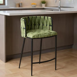 27" Green and Black Velvet and Metal Low Back Counter Height Bar Chair - Homeroots - Flyclothing LLC
