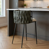 27" Gray White and Black Faux Leather and Metal Low Back Counter Height Bar Chair - Homeroots - Flyclothing LLC