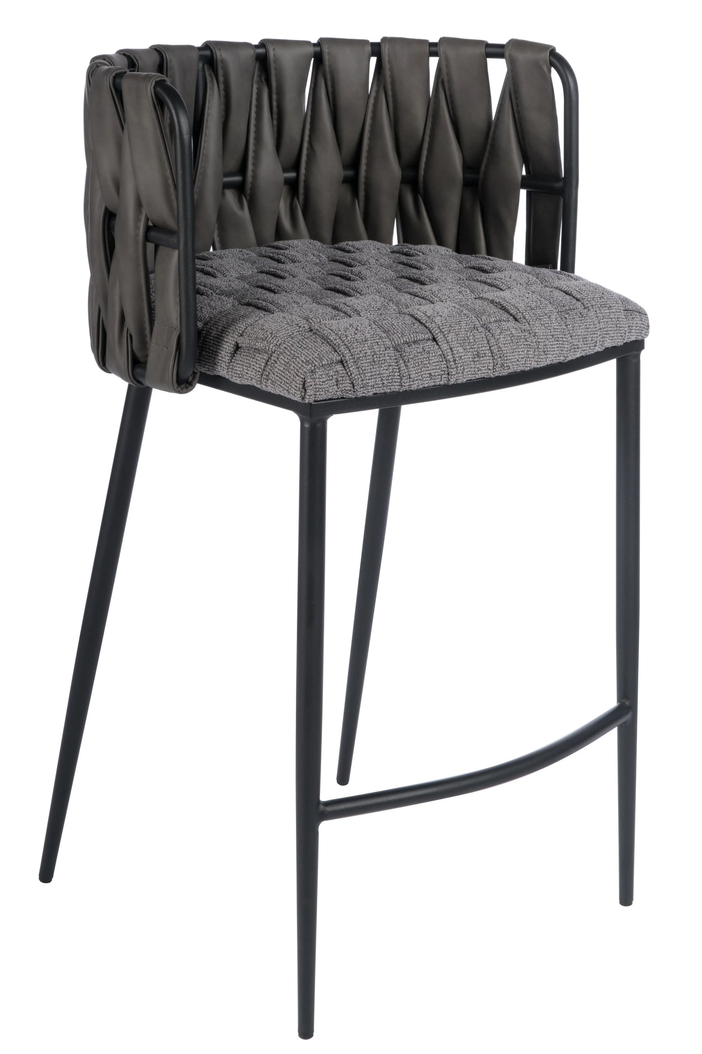 27" Gray and Black Fabric Faux Leather and Metal Low Back Counter Height Bar Chair - Homeroots - Flyclothing LLC