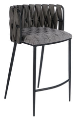 27" Gray and Black Fabric Faux Leather and Metal Low Back Counter Height Bar Chair - Homeroots - Flyclothing LLC