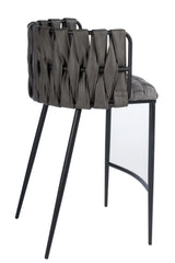 27" Gray and Black Fabric Faux Leather and Metal Low Back Counter Height Bar Chair - Homeroots - Flyclothing LLC