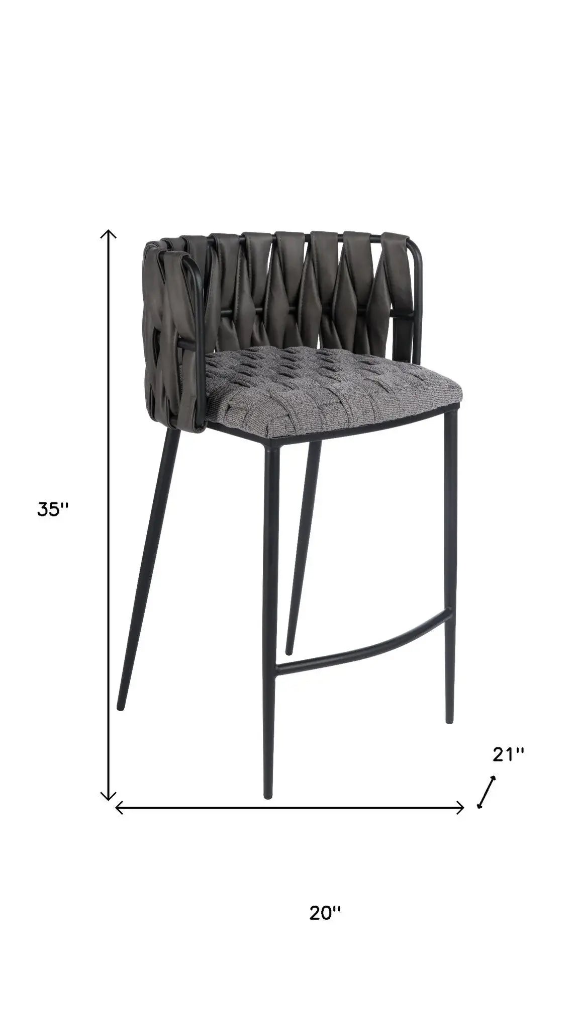 27" Gray and Black Fabric Faux Leather and Metal Low Back Counter Height Bar Chair - Homeroots - Flyclothing LLC