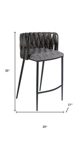 27" Gray and Black Fabric Faux Leather and Metal Low Back Counter Height Bar Chair - Homeroots - Flyclothing LLC