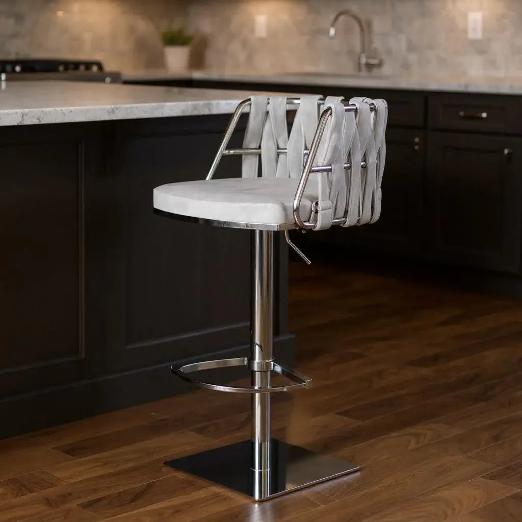 Gray and Silver Velvet and Steel Low Back Adjustable Height Swivel Bar Chair - Homeroots - Flyclothing LLC