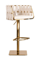 Off White and Gold Faux Leather Linen and Steel Low Back Adjustable Height Swivel Bar Chair - Homeroots - Flyclothing LLC