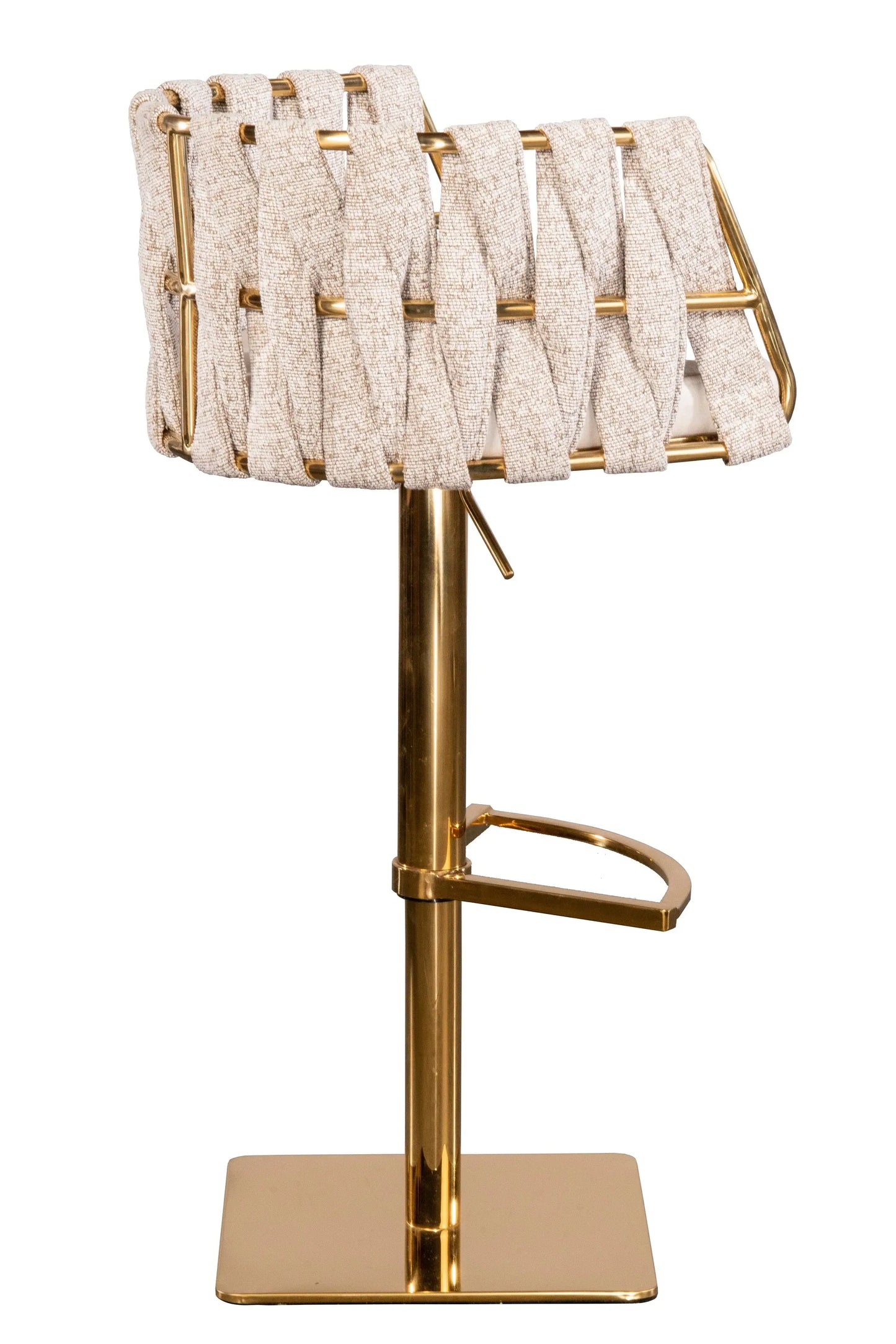 Off White and Gold Faux Leather Linen and Steel Low Back Adjustable Height Swivel Bar Chair - Homeroots - Flyclothing LLC
