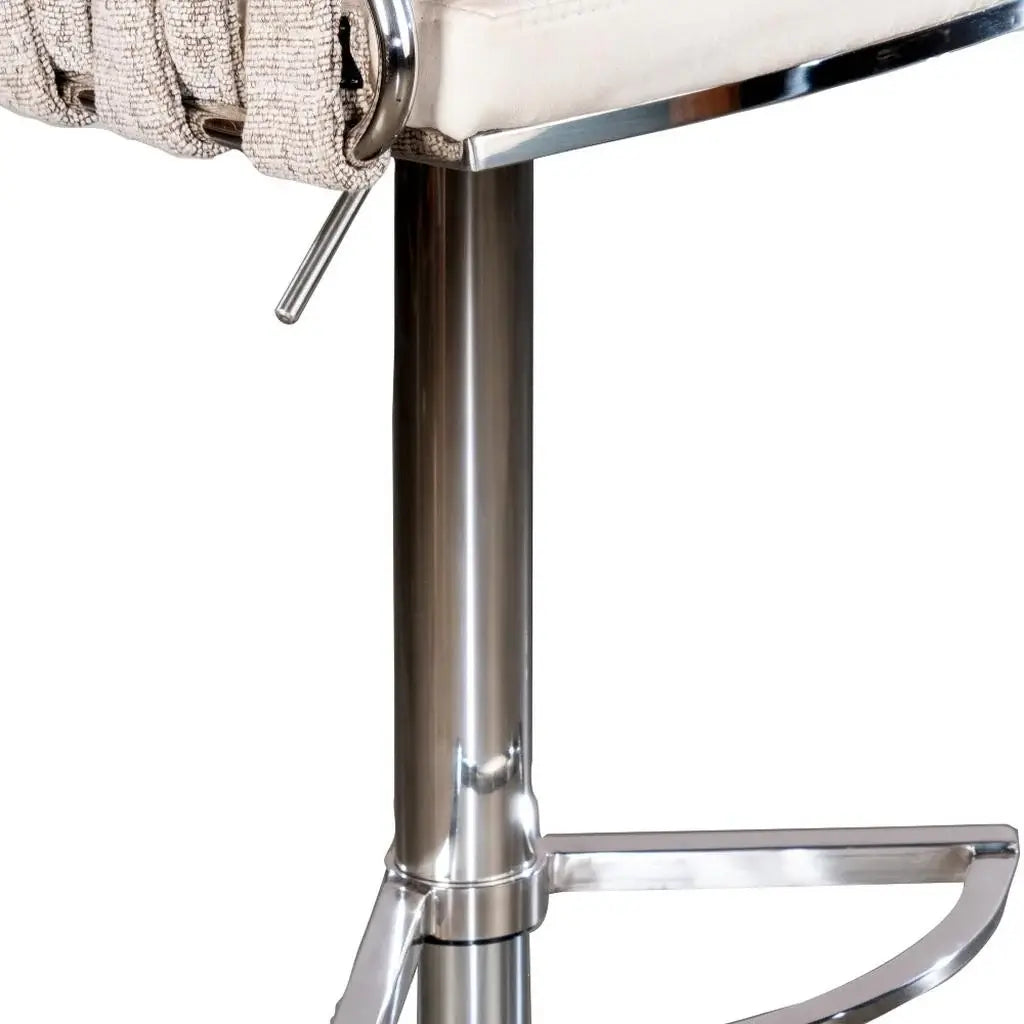 Off White and Silver Faux Leather Linen and Steel Low Back Adjustable Height Swivel Bar Chair - Homeroots - Flyclothing LLC
