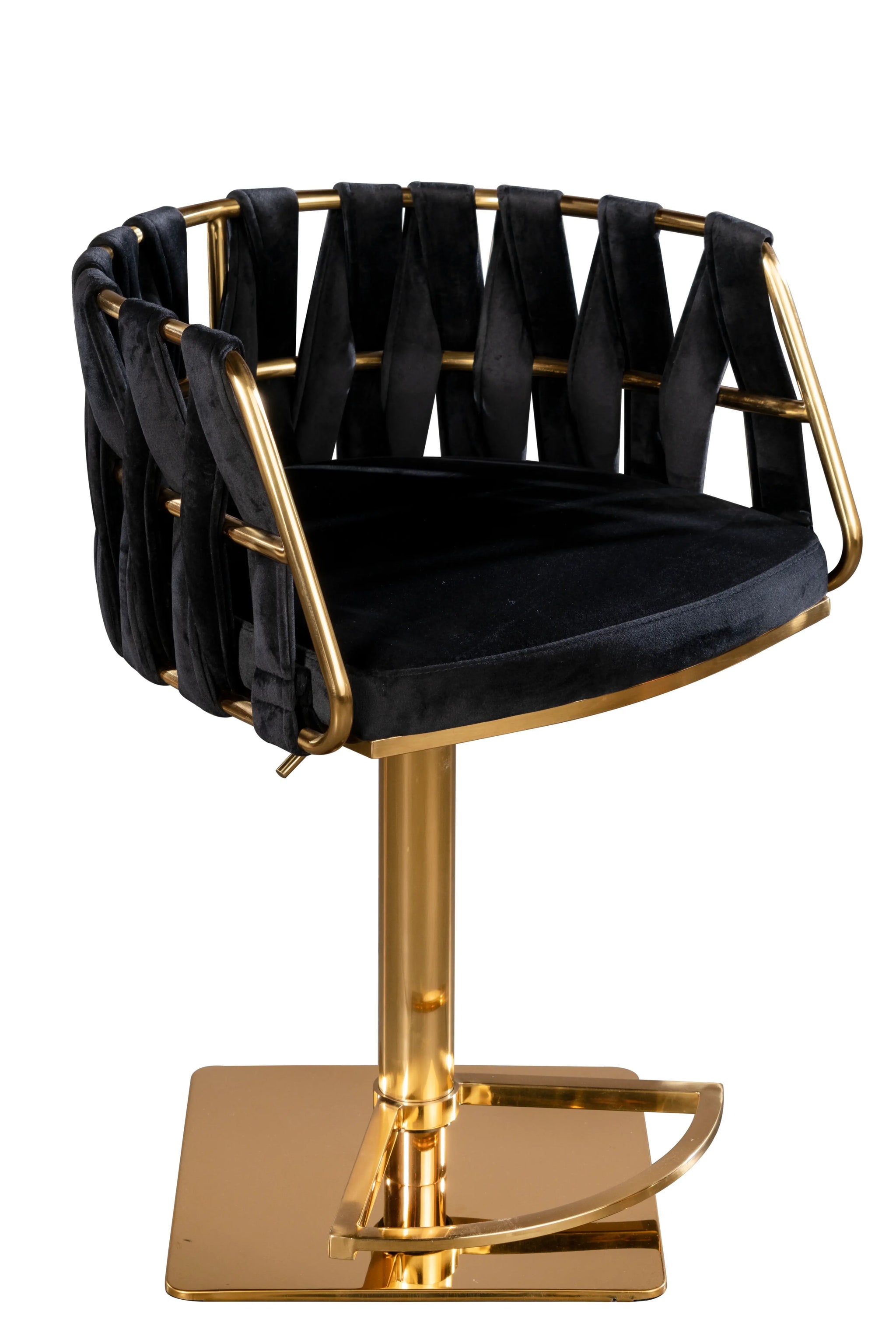 Black and Gold Velvet and Steel Low Back Adjustable Height Swivel Bar Chair - Homeroots - Flyclothing LLC
