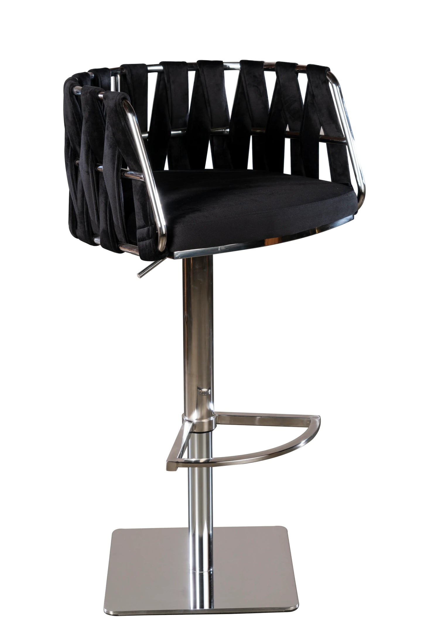 Black and Silver Velvet and Steel Low Back Adjustable Height Swivel Bar Chair - Homeroots - Flyclothing LLC