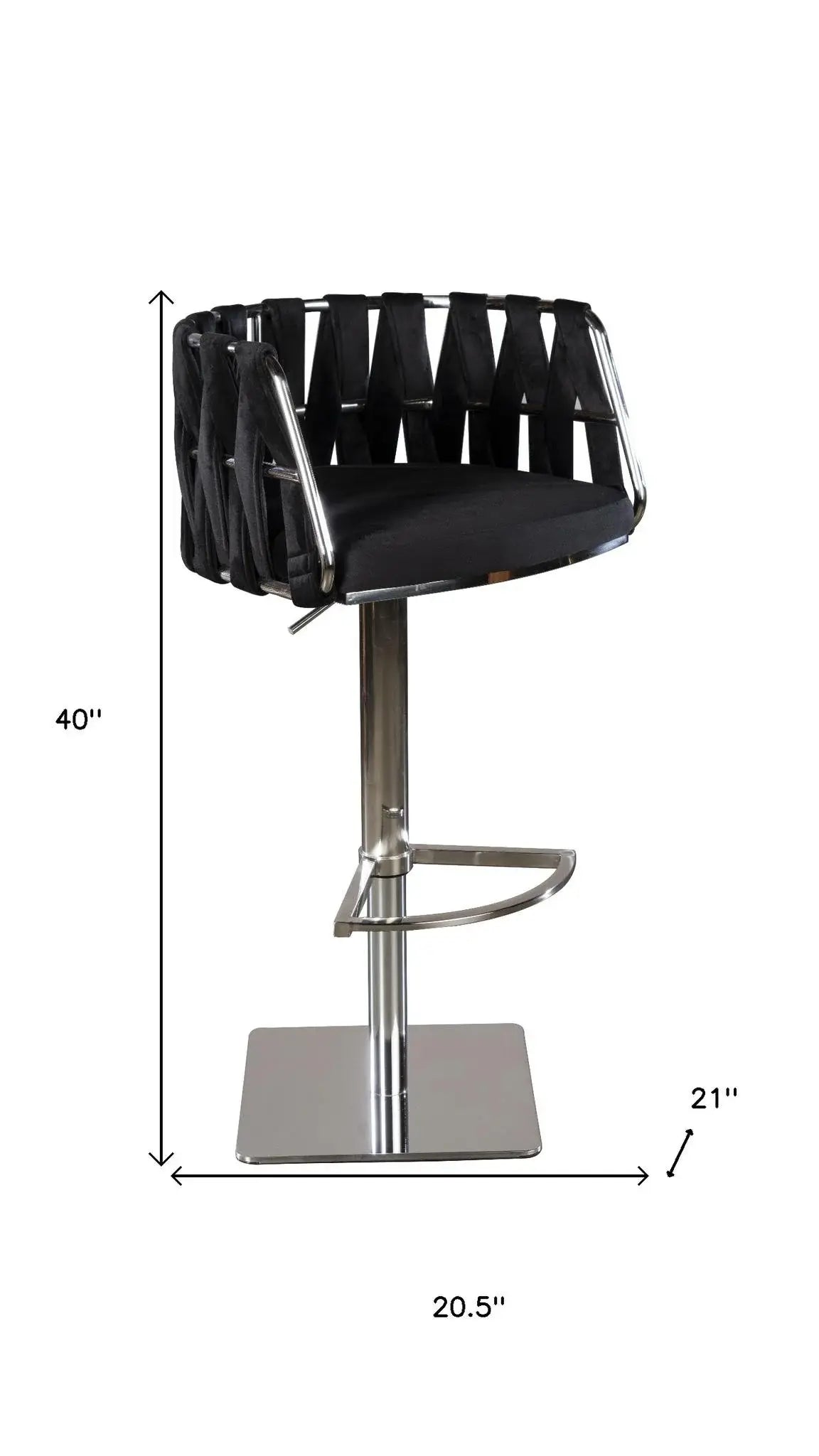 Black and Silver Velvet and Steel Low Back Adjustable Height Swivel Bar Chair - Homeroots - Flyclothing LLC