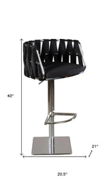 Black and Silver Velvet and Steel Low Back Adjustable Height Swivel Bar Chair - Homeroots - Flyclothing LLC