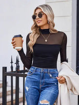 Lovelet Mock Neck Long Sleeve Top - Trendsi - Flyclothing LLC
