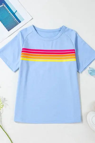 Striped Round Neck Short Sleeve T-Shirt - Trendsi - Flyclothing LLC