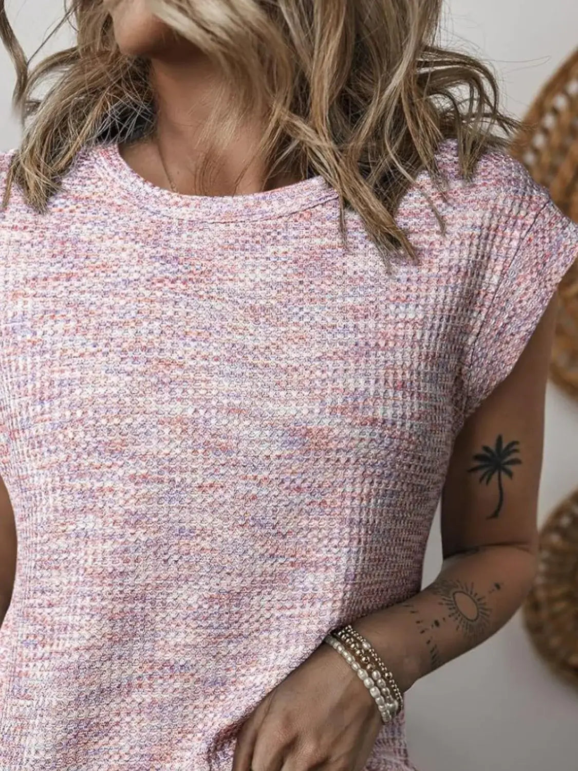 Heathered Round Neck Cap Sleeve T-Shirt - Trendsi - Flyclothing LLC