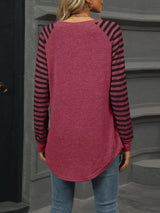 Striped Round Neck Raglan Sleeve T-Shirt - Trendsi - Flyclothing LLC