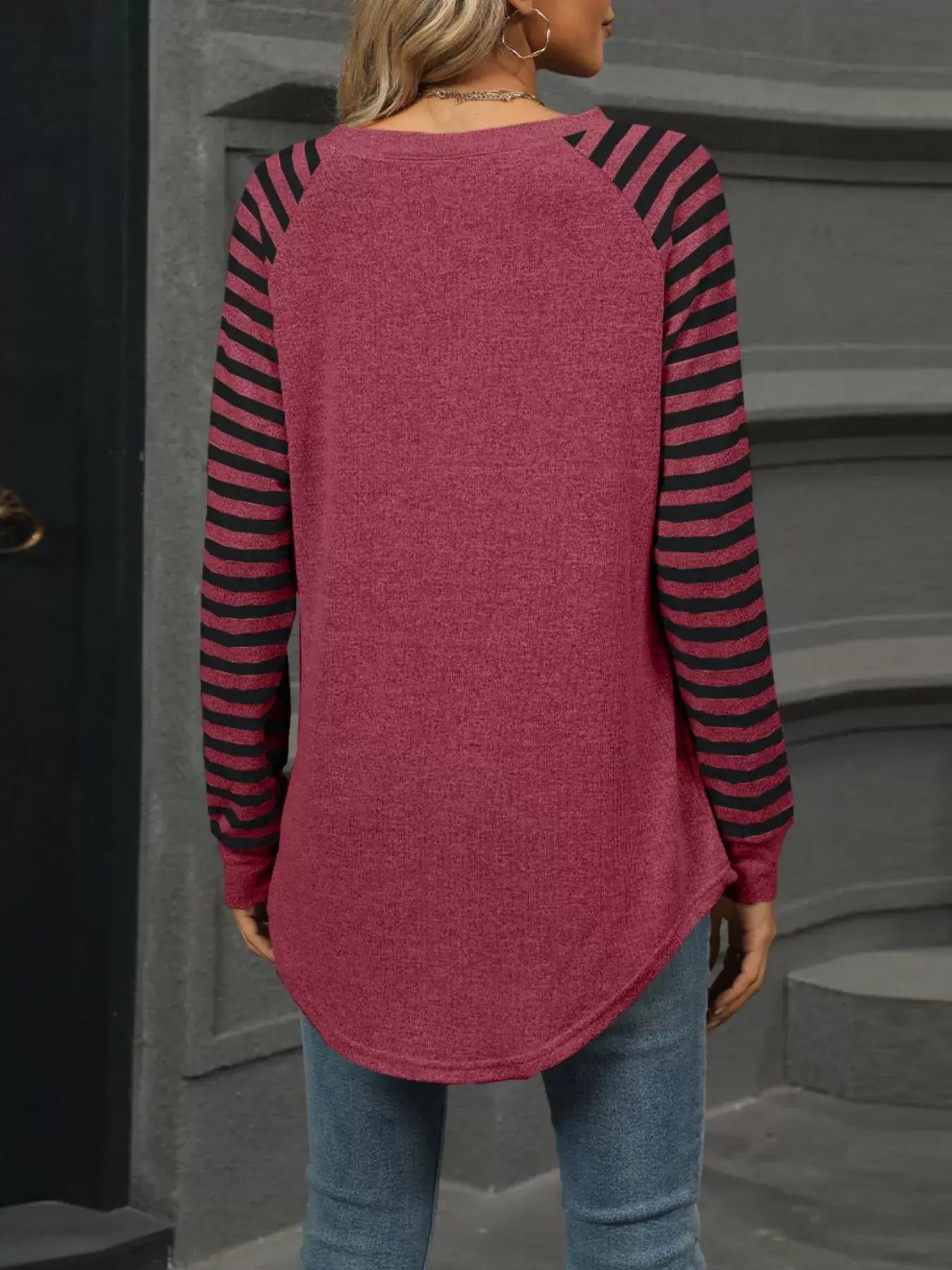Striped Round Neck Raglan Sleeve T-Shirt - Trendsi - Flyclothing LLC