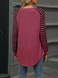 Striped Round Neck Raglan Sleeve T-Shirt - Trendsi - Flyclothing LLC