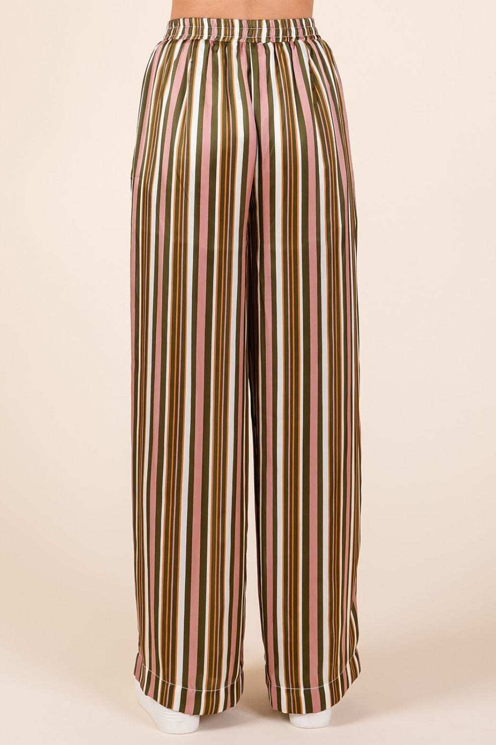 Mittoshop Striped Satin Elastic Waist Wide Leg Pants - Trendsi - Flyclothing LLC