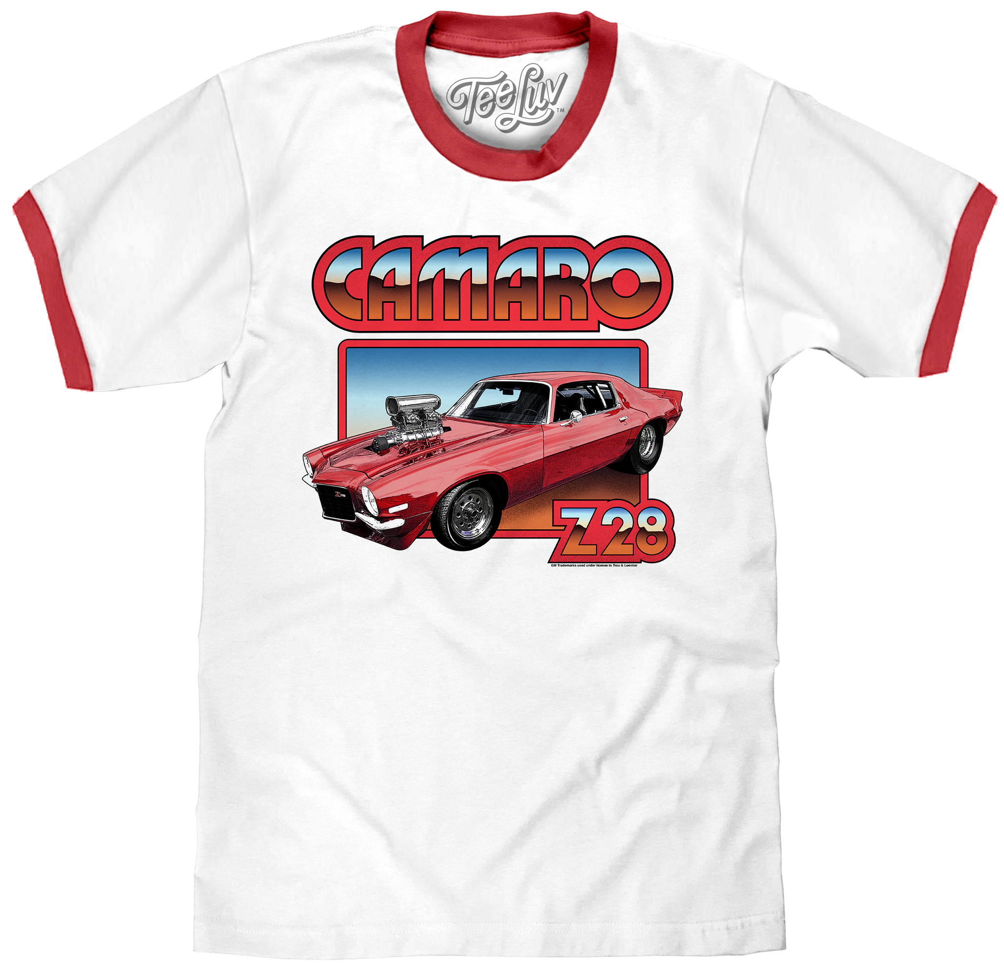 70s Chevrolet Camaro Z28 Ringer T-Shirt - White/Red