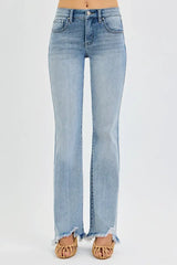 RISEN Full Size Tummy Control Mid Rise Flare Jeans with Fray Hem Detailed Plus Size - Trendsi - Flyclothing LLC