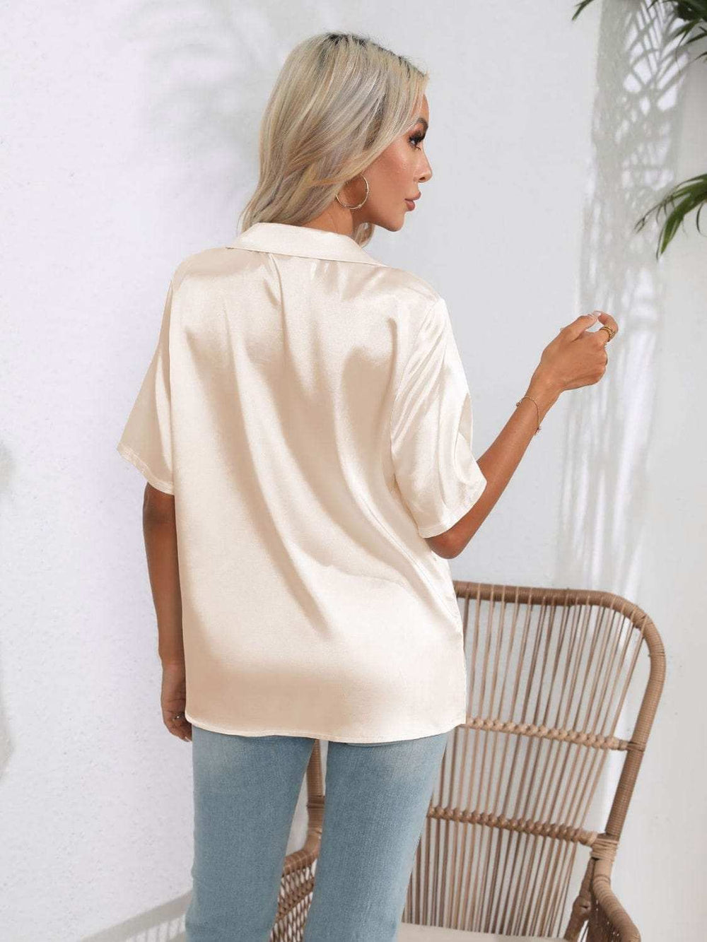 Button Down Short Sleeve Shirt - Trendsi - Flyclothing LLC