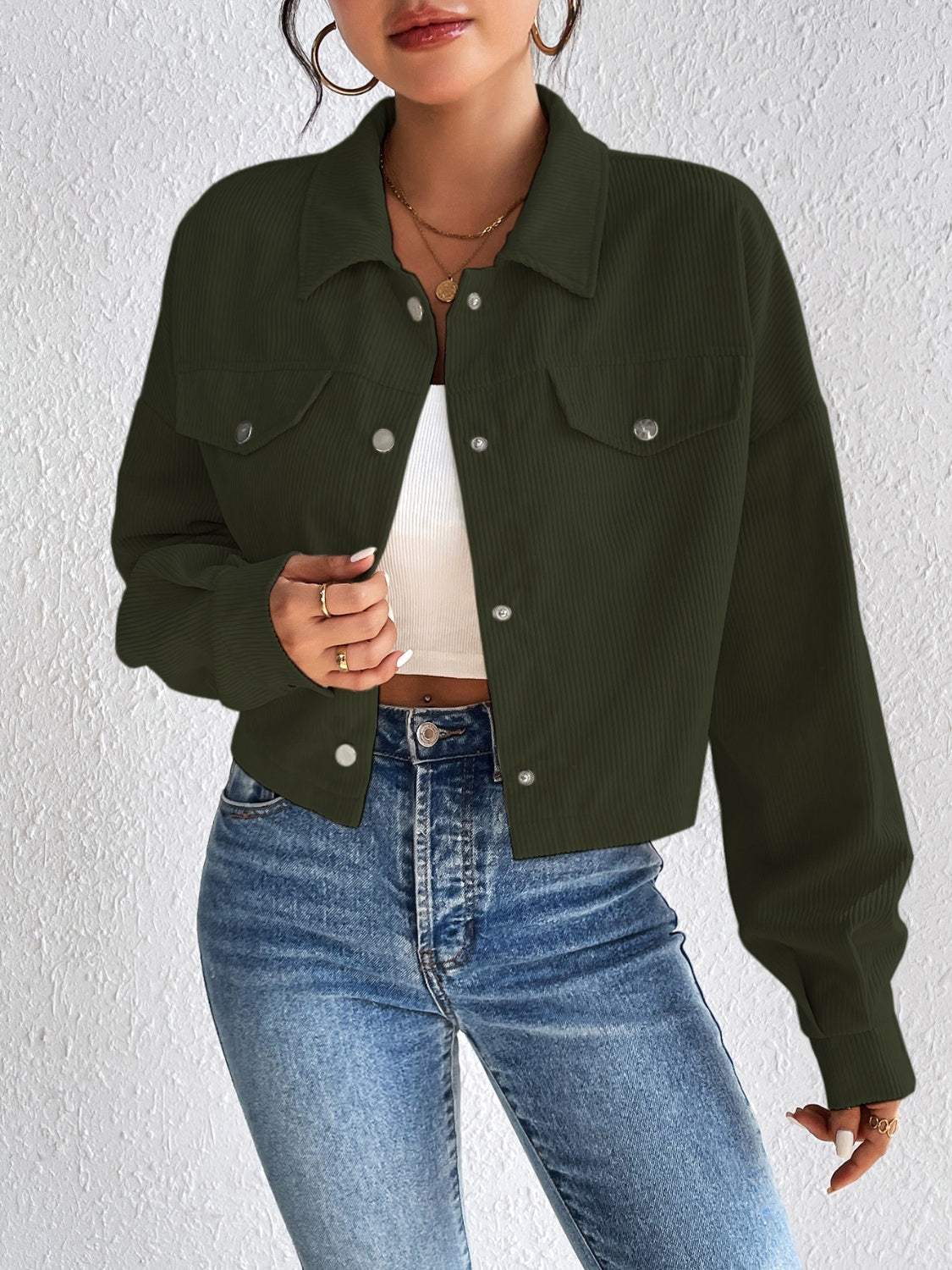 Snap Down Long Sleeve Jacket - Trendsi - Flyclothing LLC