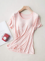 Striped Round Neck Short Sleeve T-Shirt with Bra - Trendsi - Flyclothing LLC