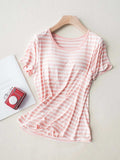 Striped Round Neck Short Sleeve T-Shirt with Bra - Trendsi - Flyclothing LLC