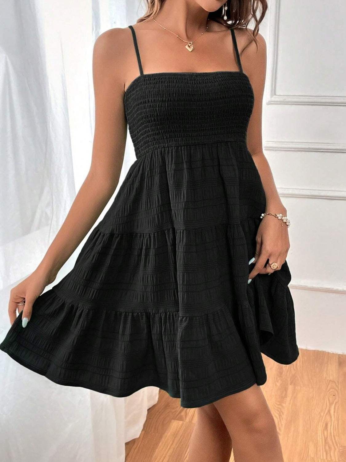 Tiered Smocked Square Neck Cami Dress - Trendsi - Flyclothing LLC