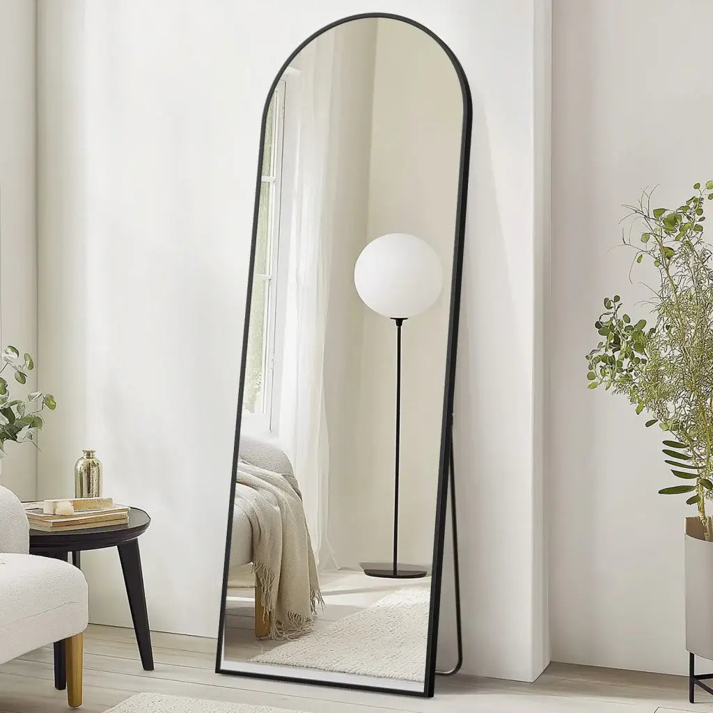 70" Black Metal Arch Wall Mounted Leaning Or Freestanding Framed Full Length Mirror - Homeroots - Flyclothing LLC